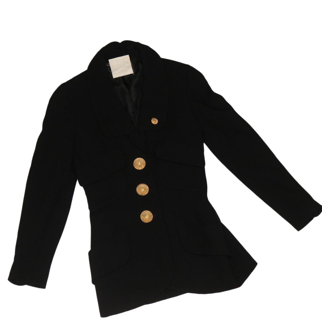 CHANEL Jacket Wool Black CC: CHANEL Jacket Wool Black CC Style: Jacket Outer Shell Material: Wool Color: Black "Size (WomenS): 34 " Sleeve Length: 22.4inch Country Of Manufacture: France Type: Jacket Exterior Material: Wool C: He