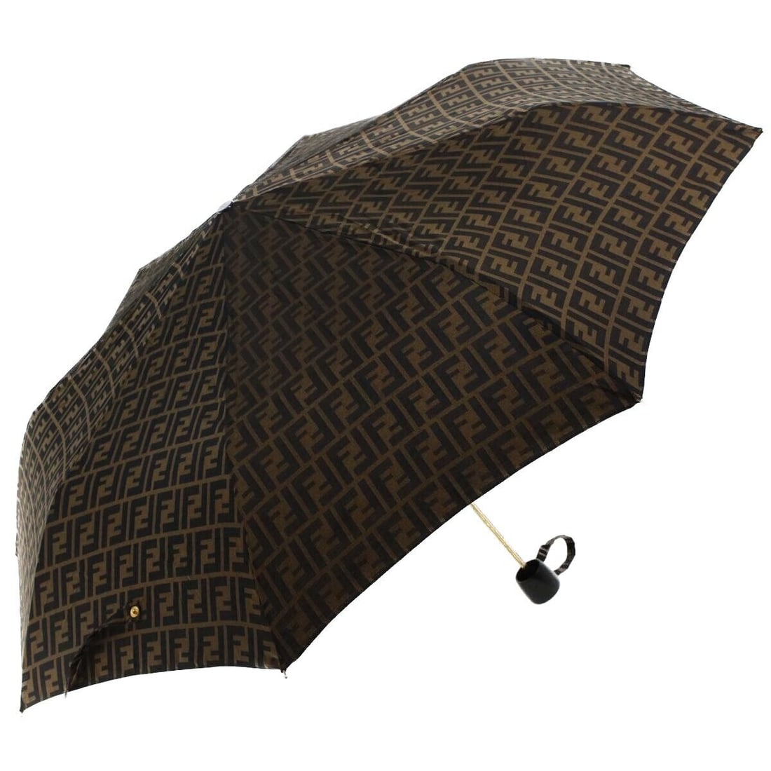 FENDI Zucca Canvas Folding Umbrella Nylon Brown Black: FENDI Zucca Canvas Folding Umbrella Nylon Brown Black Style: Umbrella Material: Nylon Color: Brown / Black Country Of Manufacture: Italy Type: Umbrella Exterior Material: Nylon Umbrellas Rib Length: 3