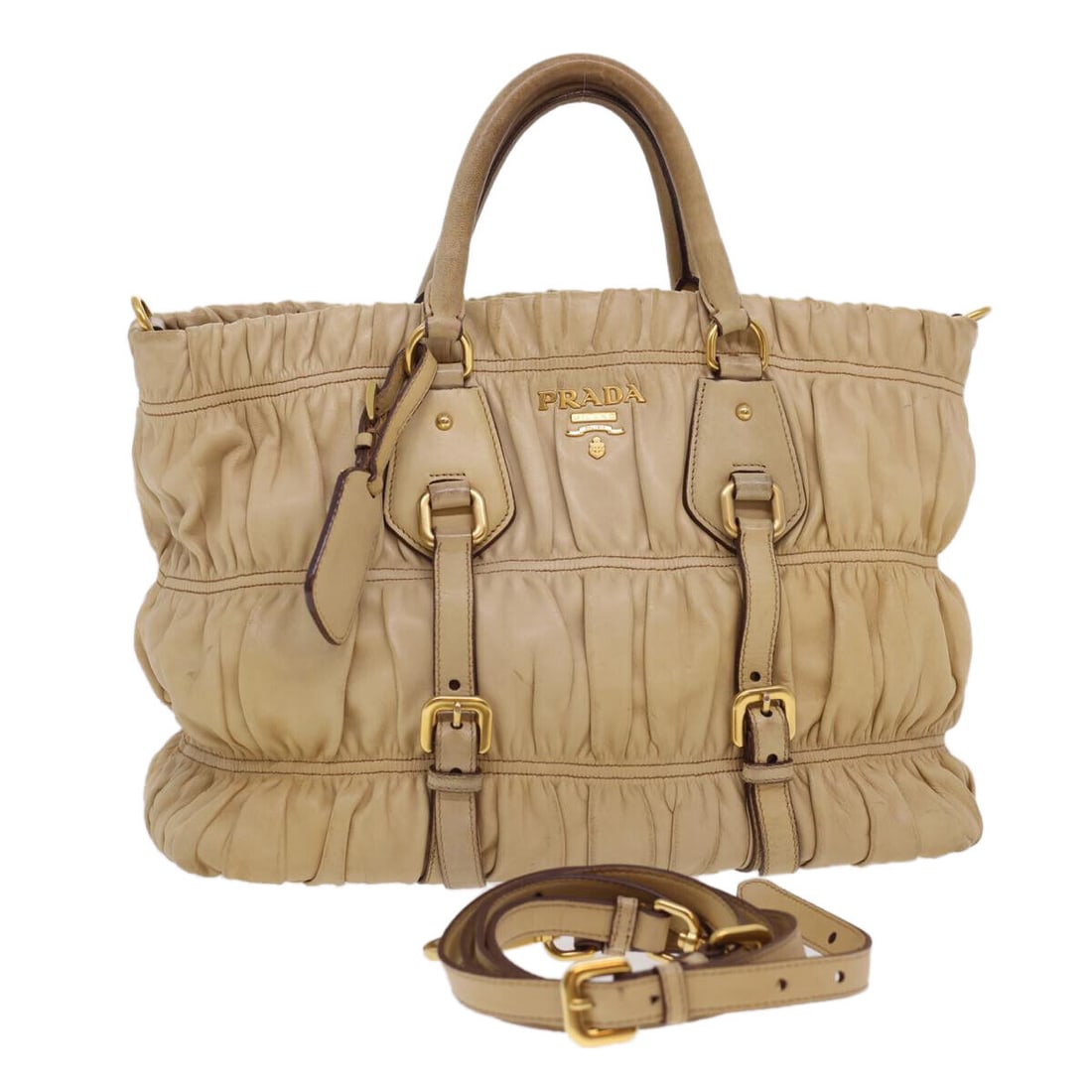 PRADA Hand Bag Leather 2way Beige: PRADA Hand Bag Leather 2way Beige Style: Hand Bag Material: Leather Exterior Color: Beige Bag Height: 9.4inch(Approx) / 24cm(Approx) Bag Depth: 5.1inch(Approx) / 13cm(Approx) Bag Length: 11.8inch(Appr