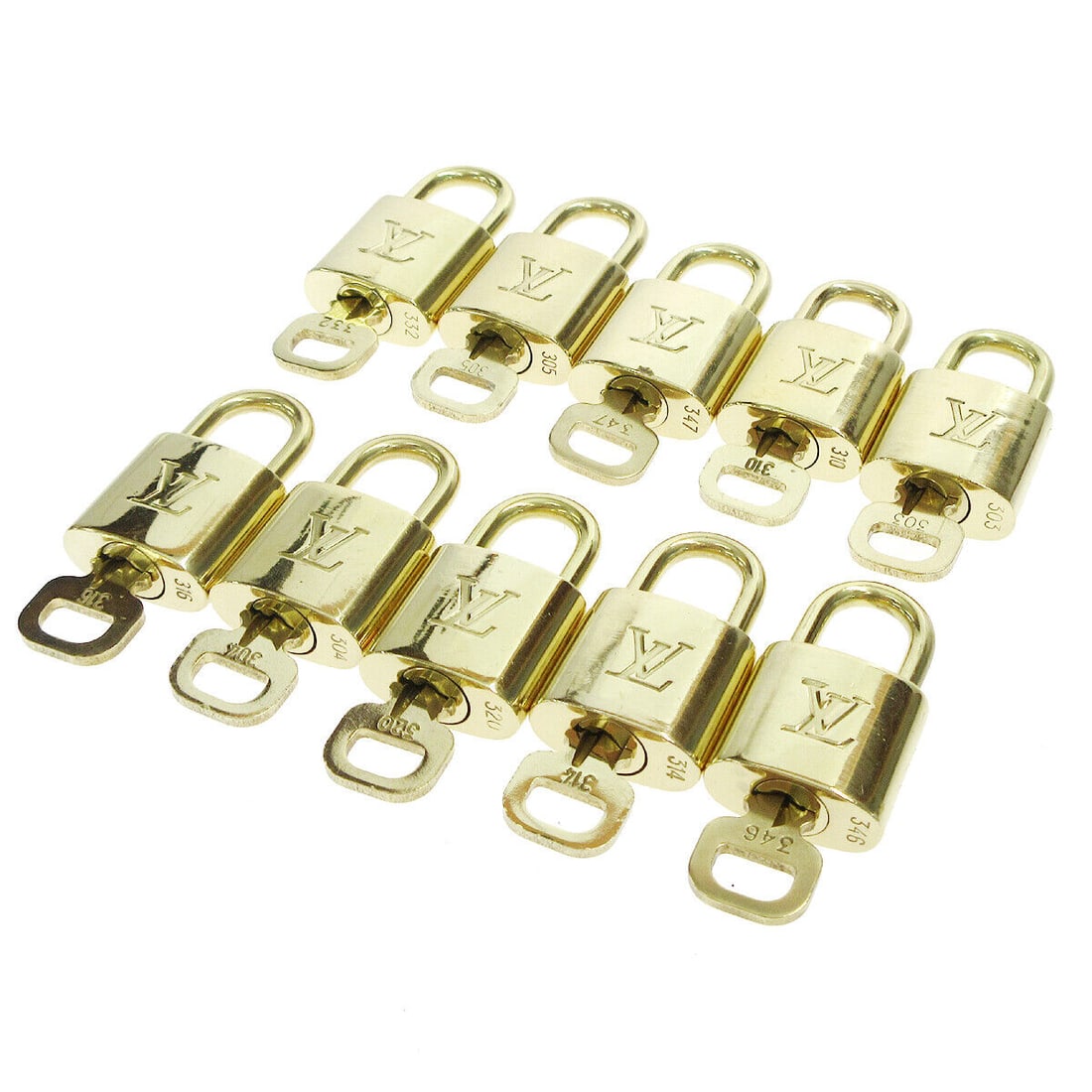 LOUIS VUITTON Padlock & Key Bag Accessories Charm 10 Piece Set Gold: LOUIS VUITTON Padlock & Key Bag Accessories Charm 10 Piece Set Gold Type: Padlock Color: Gold Outside Condition: AB: Very Good/Inside Condition: C: Heavily Used The BIDHAUS Guarantee: All items in thi