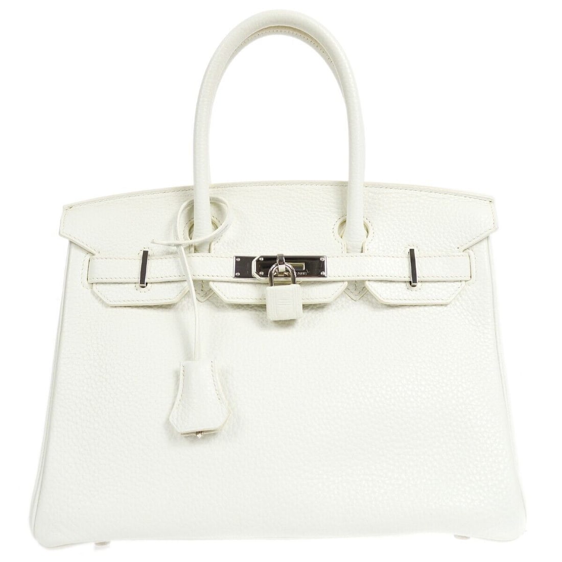 HERMES BIRKIN 30 Handbag Purse White Taurillon Clemence T MA 001 NA: HERMES BIRKIN 30 Handbag Purse White Taurillon Clemence T MA 001 NA Bag Width: 11.8 Bag Height: 8.3 Closure: Turn Lock Flap Occasion: Casual Handle/Strap Color: White Size: Medium Handle Style: Double