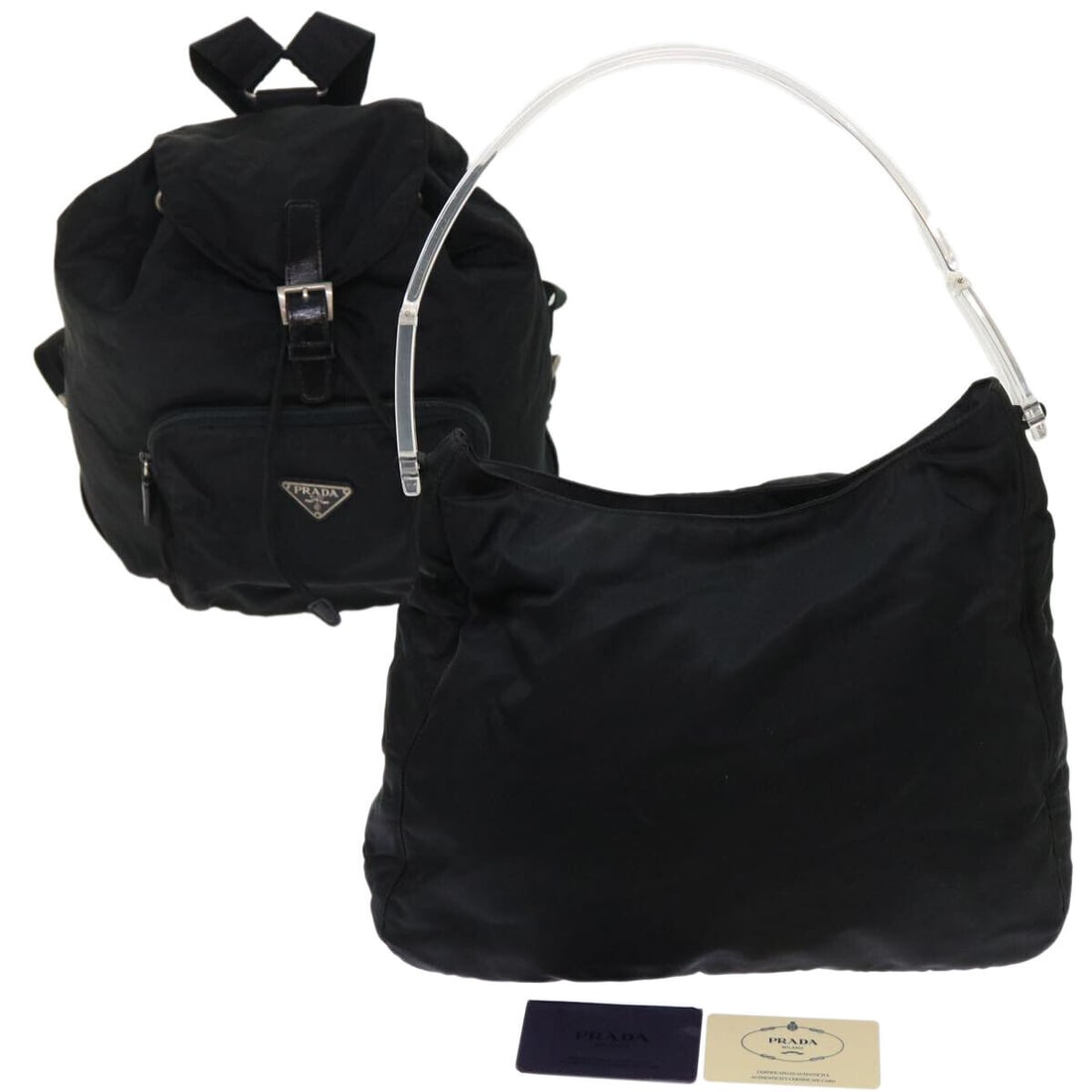 PRADA Shoulder Bag Nylon 2Set Black: PRADA Shoulder Bag Nylon 2Set Black Style: Shoulder Bag Material: Nylon Exterior Color: Black Type: Shoulder Bag Exterior Material: Nylon C: Heavily Used The BIDHAUS Guarantee: All items in this aucti