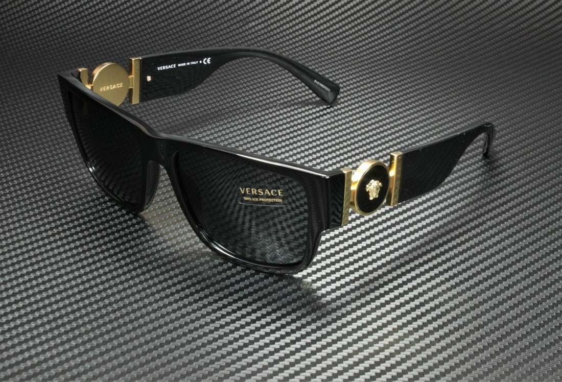 VERSACE VE4369 GB1 87 Black Grey Rectangle Mens Sunglasses 58 mm: VERSACE VE4369 GB1 87 Black Grey Rectangle Mens Sunglasses 58 mm Pattern: Solid Lens Technology: Anti-Reflective Frame Color: Black Type: Sunglasses Lens Material: Polycarbonate Frame Material: Plasti
