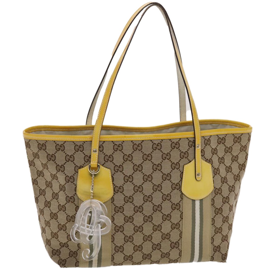 GUCCI GG Canvas Sherry Line Tote Bag Canvas Beige Yellow Khaki 211971: GUCCI GG Canvas Sherry Line Tote Bag Canvas Beige Yellow Khaki 211971 Style: Tote Bag Material: Canvas Exterior Color: Beige / Yellow / khaki Bag Height: 9.1inch(Approx) / 23cm(Approx) Bag Depth: 5.5i
