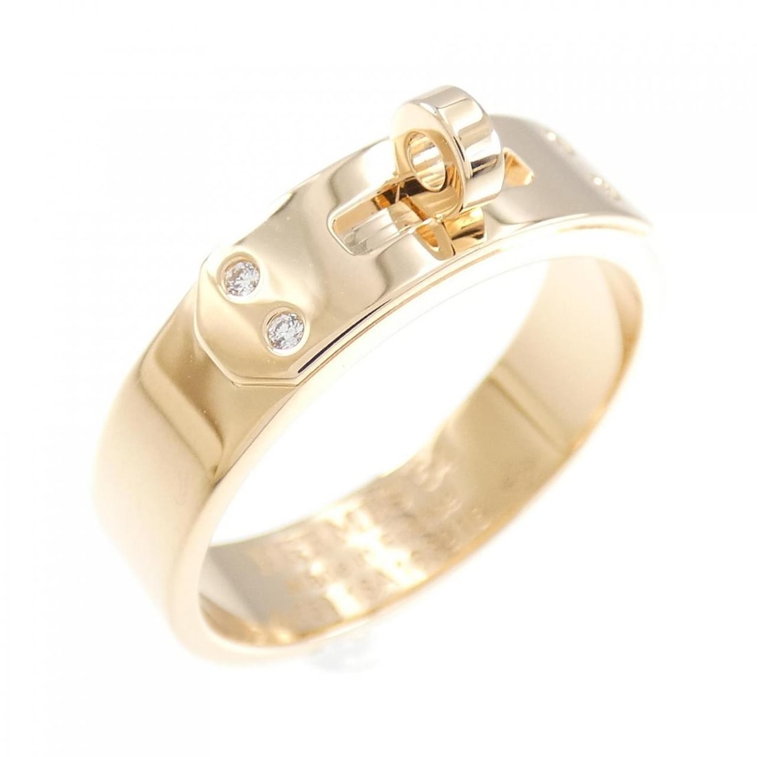 HERMES Kelly Ring: HERMES Kelly Ring Style: Ring Material: 750 Pink Gold Gender: Ladies" Size: 7-7.5 (US size) (54) Accessories: No accessories Main Stone: Diamond Weight: approx. 5.7G Actualsize: Max W: 4.9mm Centersto