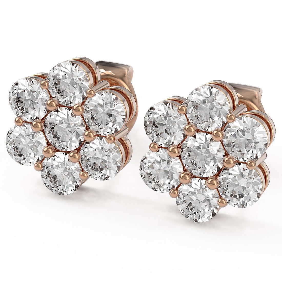 2 ctw Diamond Designer Earrings 18K Rose Gold: 2 ctw Diamond Designer Earrings 18K Rose Gold 2 ctw Diamond Designer Earrings 18K Rose Gold Designer Brand Luxury Jewelrymade in the USA Suggested Retail Price: $6650 Item: Diamond Stud Total Gem weig