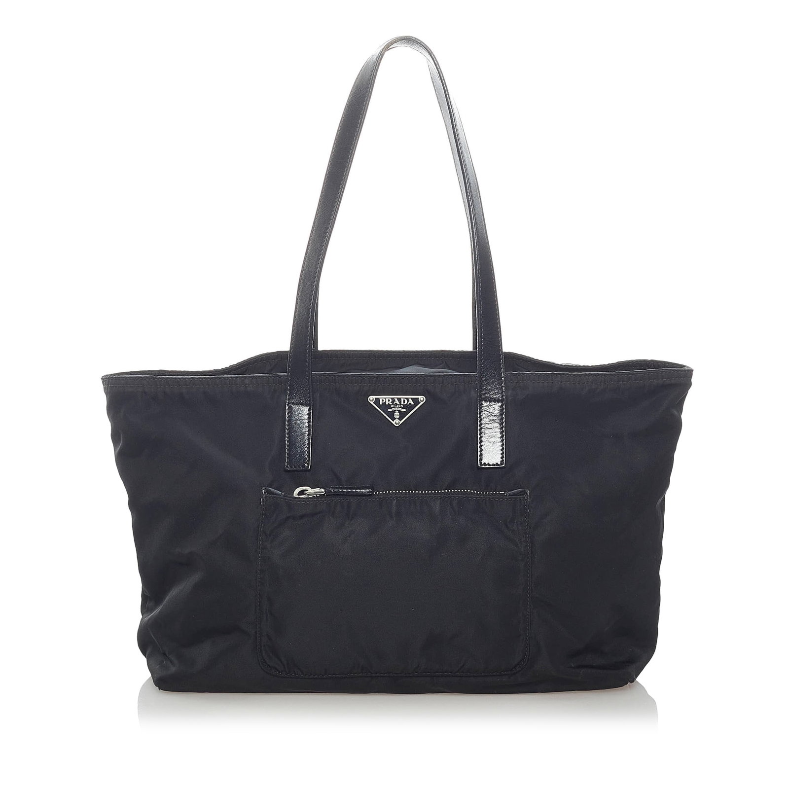 Prada Tessuto Tote Bag: Prada Tessuto Tote Bag This shoulder bag features a nylon body an exterior front zip pocket flat leather shoulder straps a top zip closure and an interior zip pocket. Brand: Prada Model: Tessuto Tote 
