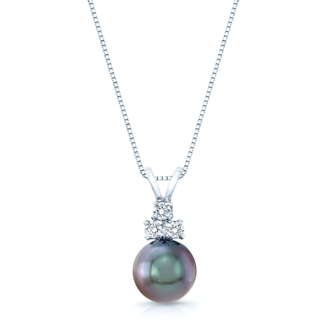 Black Tahitian Pearl And Diamond Pendant 14k White Gold: Black Tahitian Pearl And Diamond Pendant 14k White Gold Accent Both Casual And Dressy Outfits, With This Pearl Diamond Pendant. Simple Yet Elegant, This 14-karat Gold Pendant Features A 9-10mm Tahitia