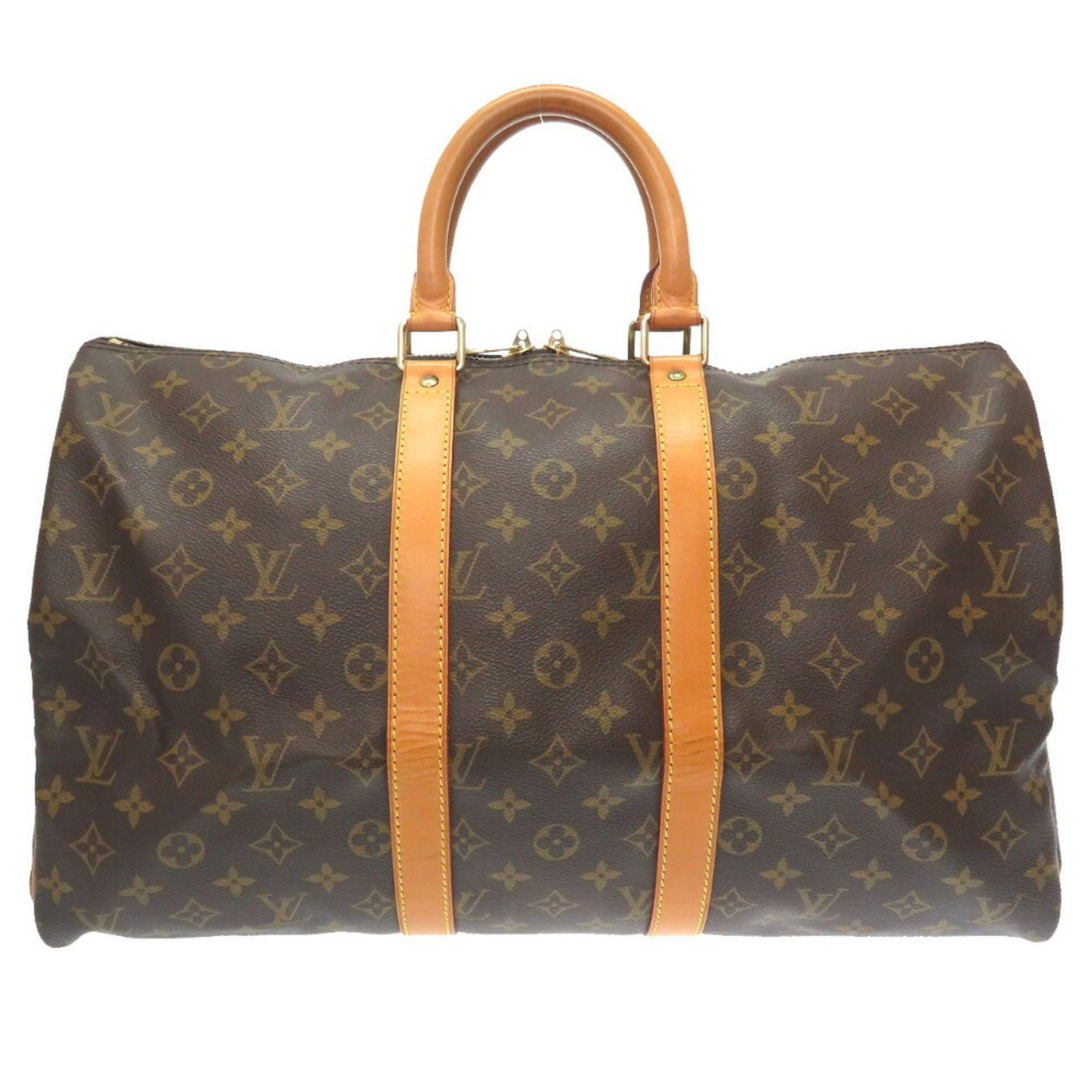 Louis Vuitton Monogram Keepall 45 M41428 Boston Bag: Louis Vuitton Monogram Keepall 45 M41428 Boston Bag Brand: Louis Vuitton Line: Monogram Country of Origin: France Type: Boston bag Material: Monogram Monogram: Color: Brown Hardware Color: Gold Closur