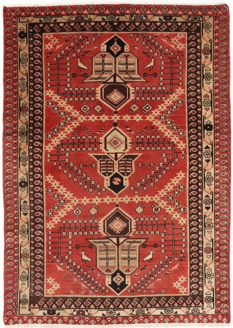 Semi Antique Tribal Birds Design 4X6 Handmade Oriental Rug Foyer Decor Carpet: Semi Antique Tribal Birds Design 4X6 Handmade Oriental Rug Foyer Decor Carpet Free continental US Shipping Type: Area Rug Size: 6"3 X 4"4 Ft Color: Bright Red Production Technique: Knotted Material: W