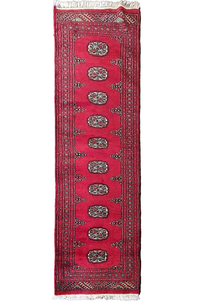 2 x 6 Bokara Short Runner Handmade Pakistan: 2 x 6 Bokara Short Runner Handmade Pakistan Free continental US Shipping Size in Feet: Width: 2 x Length: 6.6 Size in Inches: Width: 24 in x Length: 78 in Rug Type: Area Rug Colors: Red Weave: Hand-Kn
