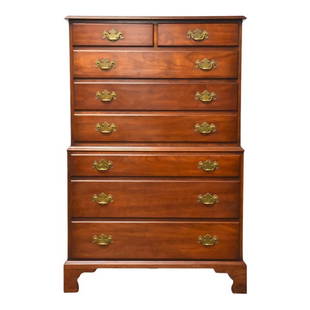 Henkel Harris Solid Cherry Tall Dresser: Henkel Harris Solid Cherry Tall Dresser A solid cherry traditional tall dresser with dovetailed drawers and brass hardware by Henkel Harris Virginia Galleries. 37.25" wide. 21.25" deep. 56" tall. Dime