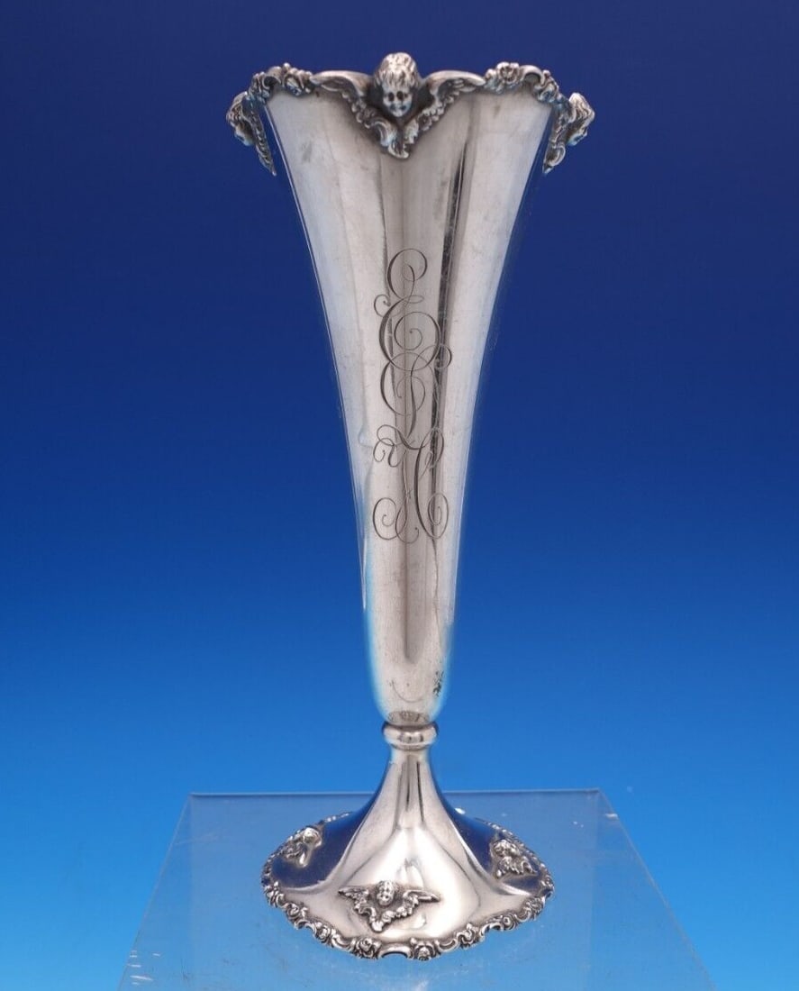 Cupid by Shreve Sterling Silver Bud Vase 7 1/2" Tall x 3" 6.6 ozt.: Cupid by Shreve Sterling Silver Bud Vase 7 1/2" Tall x 3" 6.6 ozt. Pattern: Cupid Composition: Sterling Silver (.925) Type: Vase Maker: Shreve Cupid by shrevelovely cupid by shreve sterling silver bud