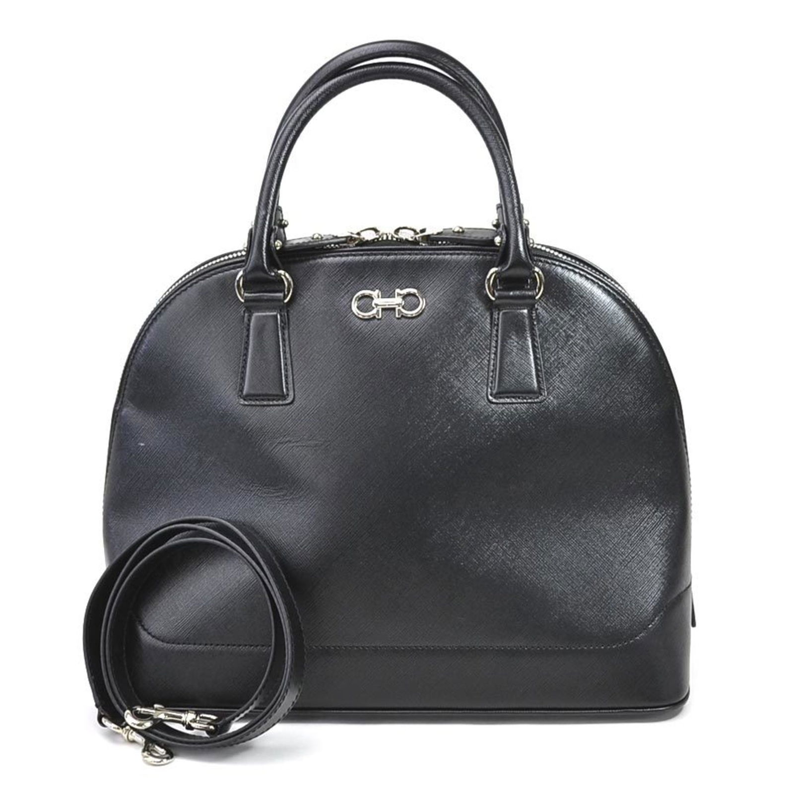 Salvatore Ferragamo Handbag Shoulder Bag Gancini Leather Black Ladies: Salvatore Ferragamo Handbag Shoulder Bag Gancini Leather Black Ladies Brand: Salvatore Ferragamo Line: Gancini Country of Origin: Italy Type: Handbag Shoulder bag Material: Leather Leather: Color: Bla