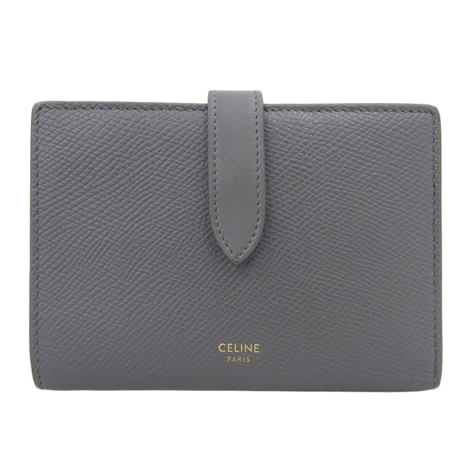 Celine Medium Strap Wallet Folding With Hook Leather Gray 10b643bfp