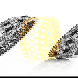 Cartier Nigeria 18K Yellow Gold Sapphire And Diamond Ring: Cartier Nigeria 18K Yellow Gold Sapphire And Diamond Ring Type: Estate Rings Metal: 18K Yellow Gold Grams: 10.1 Exact Diamond Weight: 5.6 Cts Ring Size: 6.75 Measurements: Size 6.75 Condition: Good. S