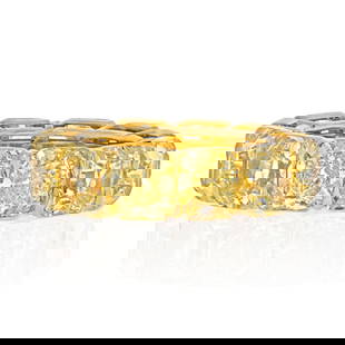 18K Yellow Gold Radiant Cut Fancy Yellow Diamond Eternity Band: 18K Yellow Gold Radiant Cut Fancy Yellow Diamond Eternity Band Type: Eternity Bands Metal: 18K Yellow Gold Grams: 9.3 Exact Diamond Weight: 15.87 Cts Measurements: Finger Size: 6.75 Condition: Excelle