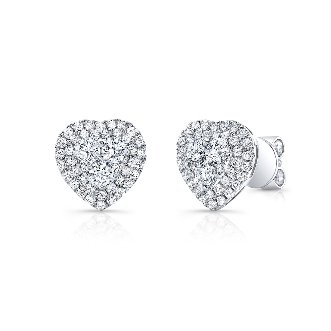 Diamond Heart Shaped Double Halo Earrings In 14k White Gold: Diamond Heart Shaped Double Halo Earrings In 14k White Gold Elegant Diamond (h-i/si 0.90ctw) Heart Shaped Double Halo Stud Earrings In 14k White Gold 14k White Gold Earrings With 90 Brilliant Cut Diam