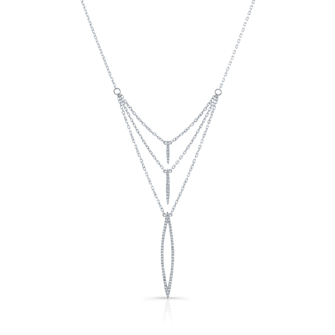 Diamond Pave Trio Icicles Layered Necklace In 14k White Gold (16-18 In Adj Chn): Diamond Pave Trio Icicles Layered Necklace In 14k White Gold (16-18 In Adj Chn) Trendy Pave Trio Icicles Layered Necklace Features 0.33ctw Of Round Brilliant Diamonds Set In 14k White Gold On A 16 To 