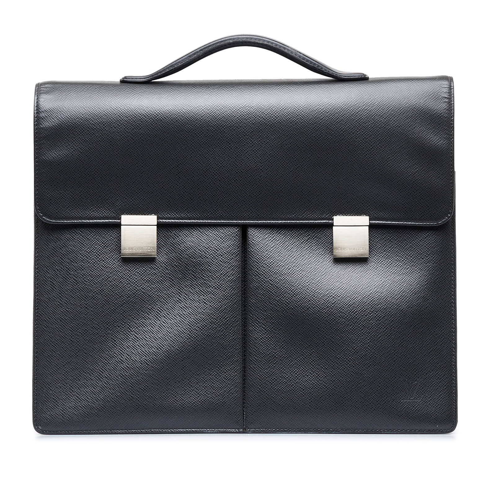 Louis Vuitton Taiga Serviette Khazan: Louis Vuitton Taiga Serviette Khazan The Serviette Kazan briefcase features a taiga leather body exterior front open pockets rolled leather handle front flap with push lock closure and interior open p