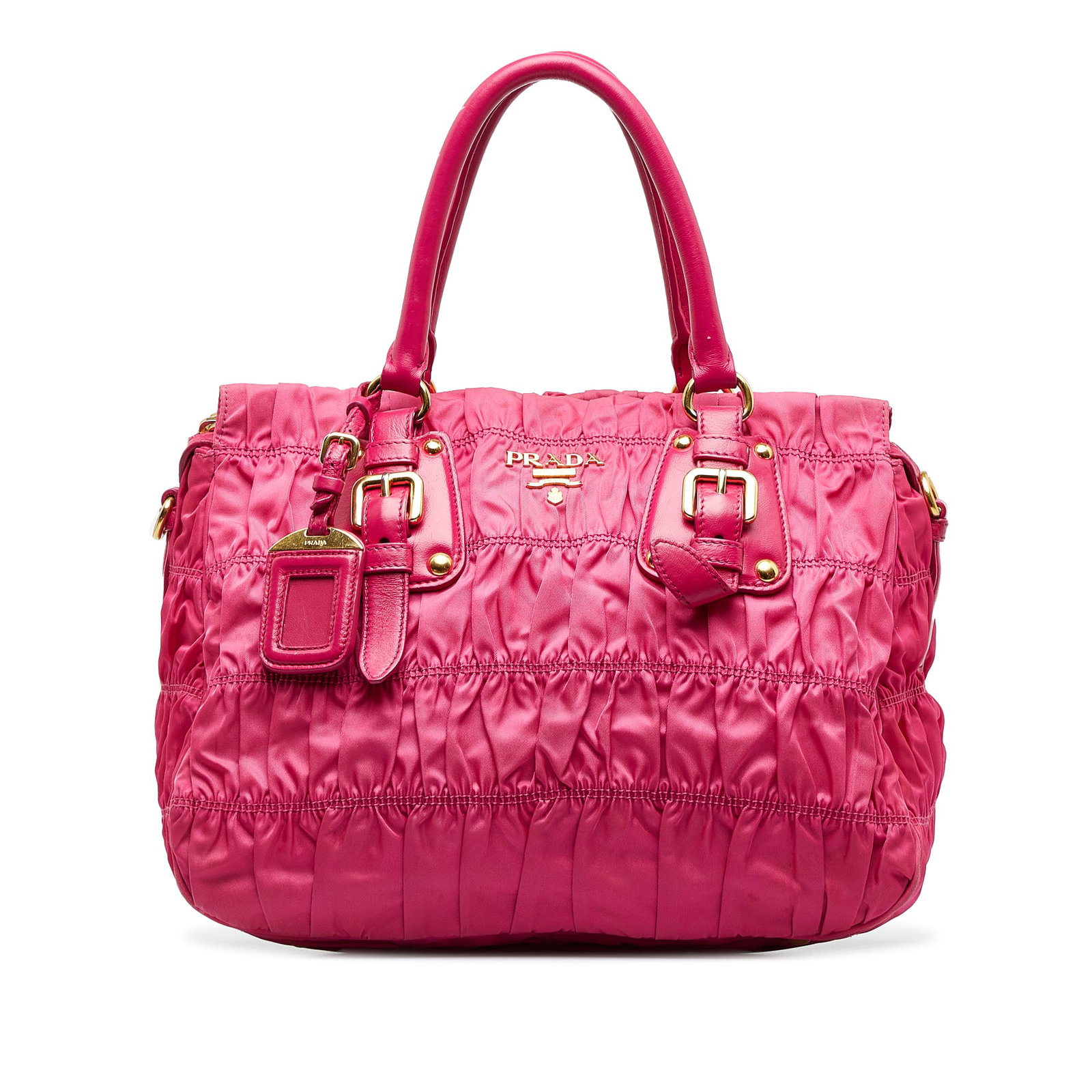 Prada Tessuto Gaufre Satchel: Prada Tessuto Gaufre Satchel This satchel features a gathered nylon body with leather trim rolled leather handles a top zip closure and an interior zip pocket. Brand: Prada Model: Tessuto Gaufre Satch