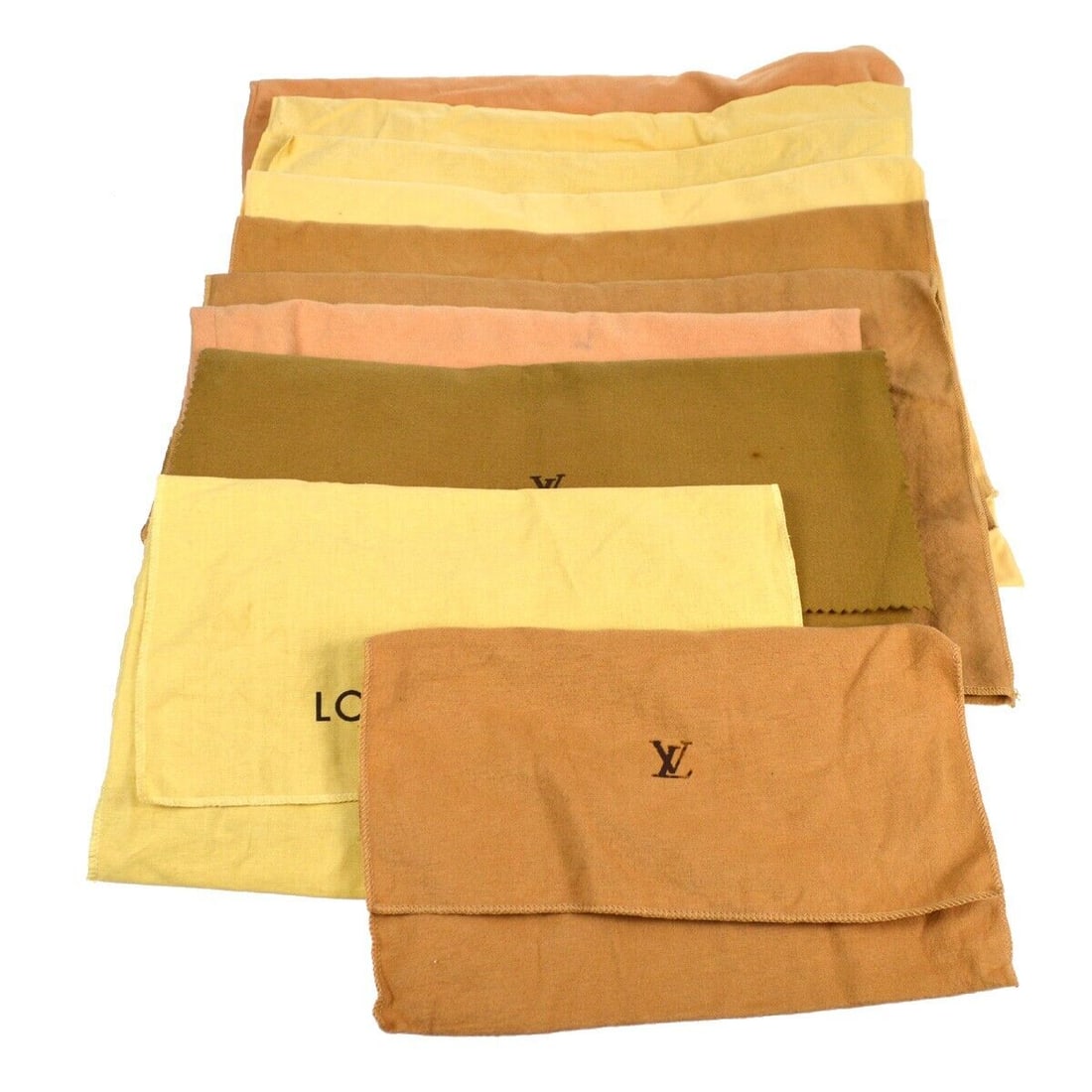 Louis Vuitton Dust Bag 10 Set Brown Beige 100% Cotton: Louis Vuitton Dust Bag 10 Set Brown Beige 100% Cotton Type: Dustbag Color: Brown Material: Cotton Outside Condition: B: Reasonable Wear and Tear/Inside Condition: C: Heavily Used The BIDHAUS Guarantee