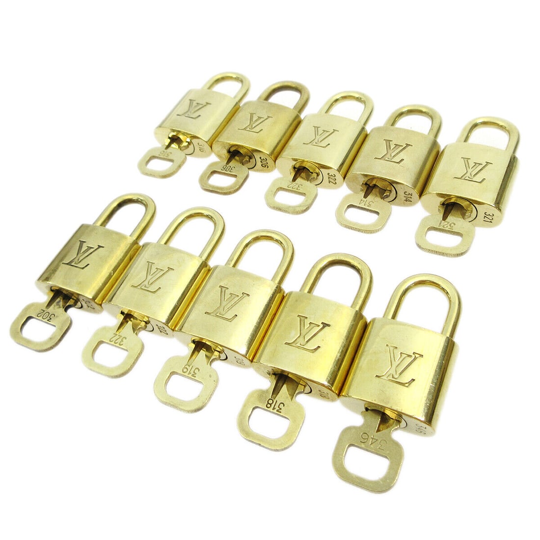 LOUIS VUITTON Padlock & Key Bag Accessories Charm 10 Piece Set Gold: LOUIS VUITTON Padlock & Key Bag Accessories Charm 10 Piece Set Gold Type: Padlock Color: Gold Outside Condition: B: Reasonable Wear and Tear/Inside Condition: C: Heavily Used The BIDHAUS Guarantee: Al