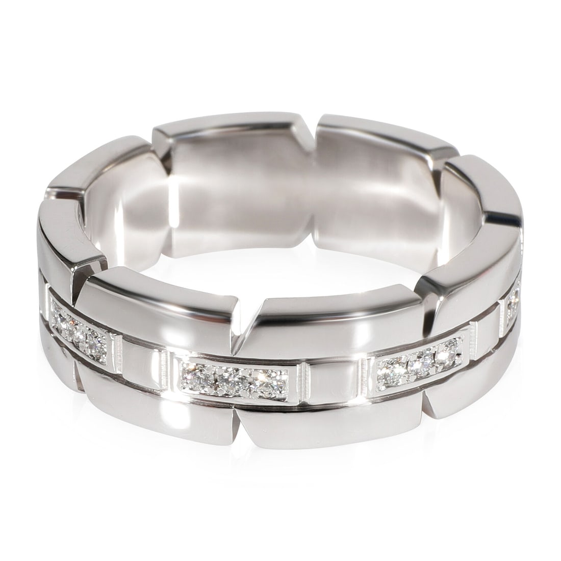 Cartier Tank Francaise Diamond Ring in 18k White Gold 0.17 CTW: Cartier Tank Francaise Diamond Ring in 18k White Gold 0.17 CTW Shape: Round Brilliant Side Stone Type: Diamond Side Stone Weight (Cts): 0.17 Metal Purity: 18k With Original Box/Packaging: No With Pape