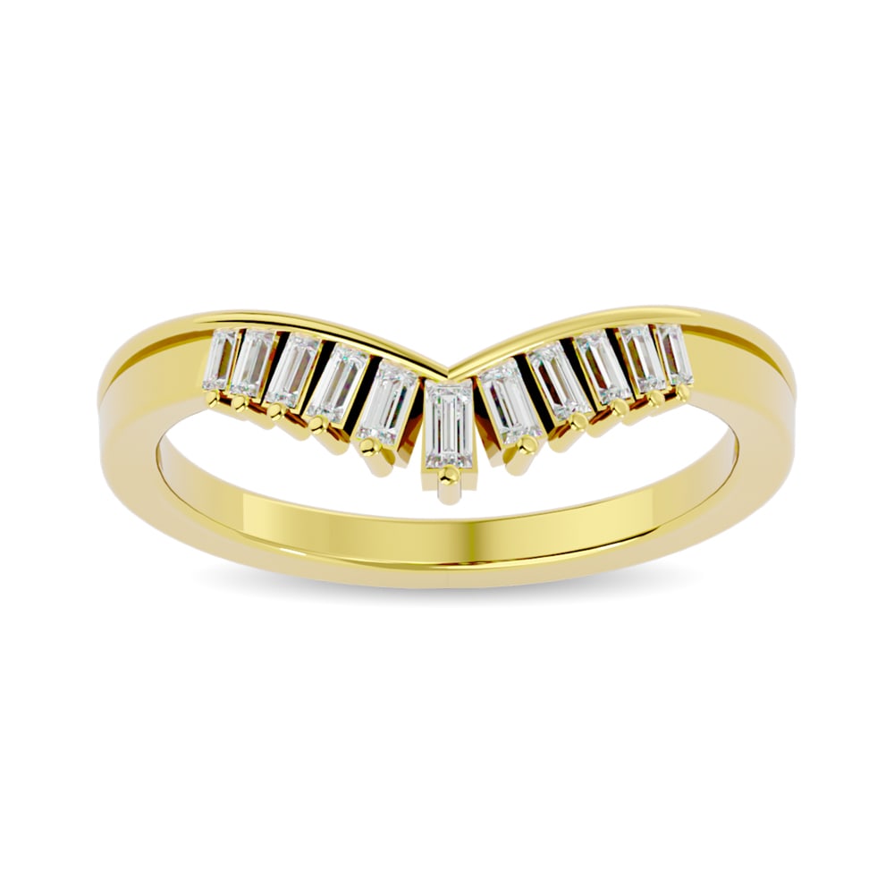Diamond Chevron Band 1/5 ct tw in 14K Yellow Gold: Diamond Chevron Band 1/5 ct tw in 14K Yellow Gold Metal: 14k Yellow Gold Stone Count: 11.0 Stone Shape: Tapper Stone Type: Diamond Stone Color: Gh Stone Clarity: Si3 Stone Weight (Carat): 0.2 The BIDH