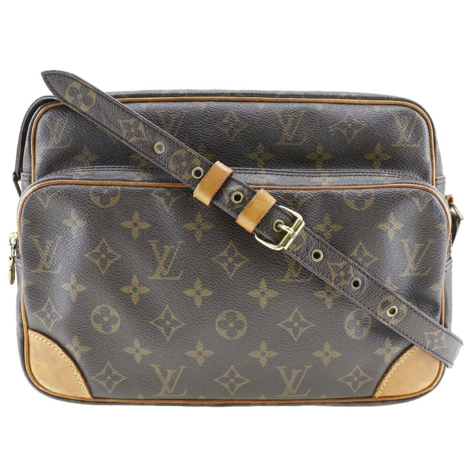 LOUIS VUITTON Nile Shoulder Bag M45244 Monogram Canvas Made in France 2000 Brown NO1000 Crossbody A5: LOUIS VUITTON Nile Shoulder Bag M45244 Monogram Canvas Made in France 2000 Brown NO1000 Crossbody A5 Zipper Unisex Brand: Louis Vuitton Line: Monogram Model: M45244 Country of Origin: France Type: Sho