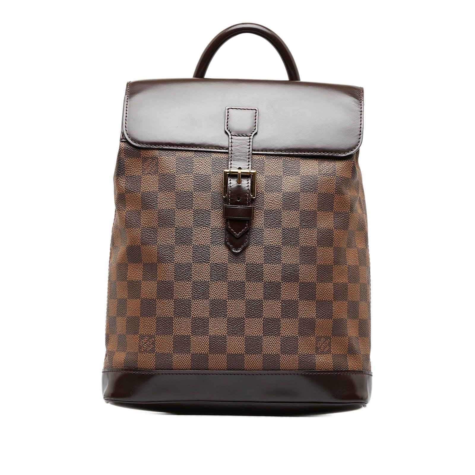 Louis Vuitton Damier Ebene Soho: Louis Vuitton Damier Ebene Soho The Soho Backpack features a damier ebene canvas body rolled leather handle flat leather back straps top flap with buckle closure and interior slip pocket. Brand: Louis