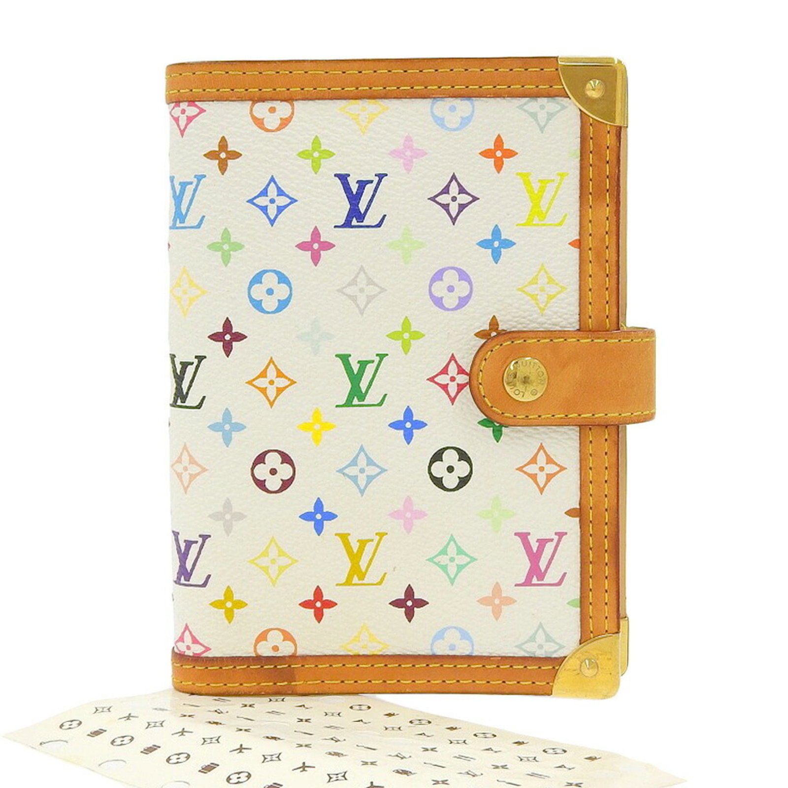 Louis Vuitton LOUIS VUITTON Monogram Multicolor Agenda PM Notebook Cover Bronze White R20896: Louis Vuitton LOUIS VUITTON Monogram Multicolor Agenda PM Notebook Cover Bronze White R20896 Brand: Louis Vuitton Line: Monogram Multicolore Ring Mechanism: Yes Ring Mechanism Type: 6 holes Color: Bla