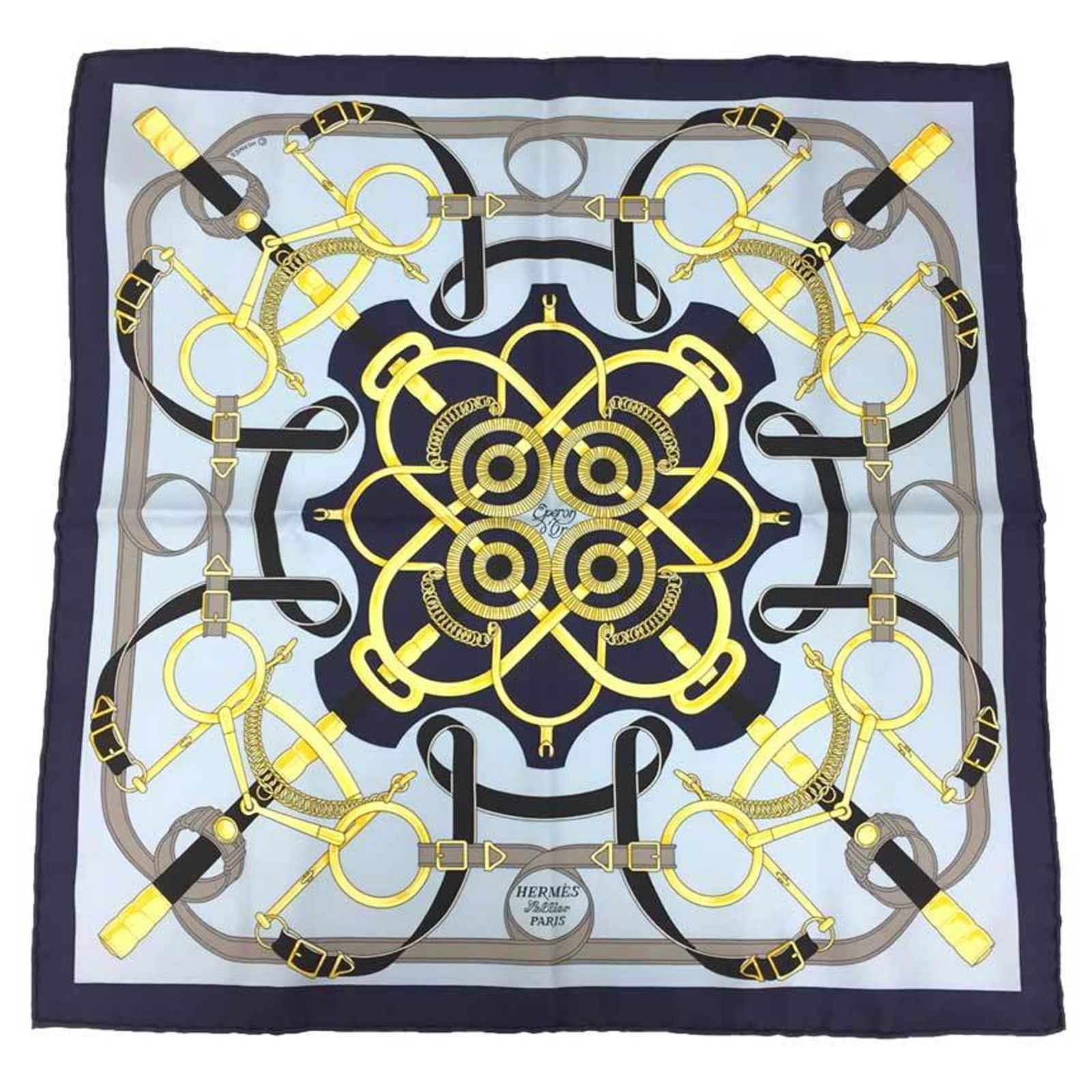 HERMES Hermes Carre 45 Gavroche Scarf Muffler Eperon d'Or Apron Doll Golden Spur 22 years: HERMES Hermes Carre 45 Gavroche Scarf Muffler Eperon d'Or Apron Doll Golden Spur 22 years MARINE/CIEL/GOLD Silk 100% Brand: Hermes Country of Origin: France Type: Scarf Gender: Women Material: Silk100
