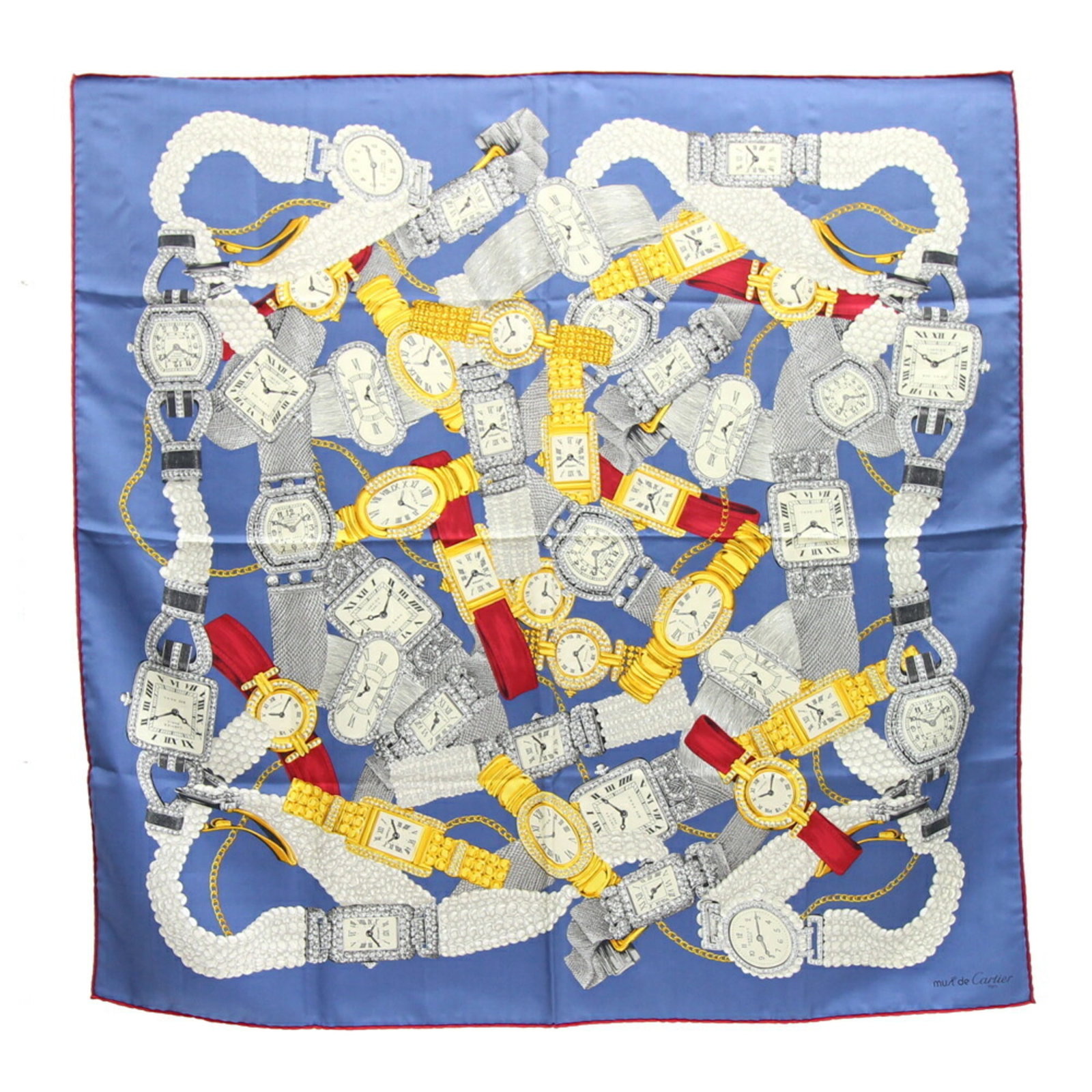 Cartier scarf muffler must blue silk 100% stole large format watch: Cartier scarf muffler must blue silk 100% stole large format watch Brand: Cartier Type: Scarf Gender: Women Men Color: Blue Shape: Square Material: Silk100% Silk: 100% Size (LxW): 86cm x 86cm / 33.85 