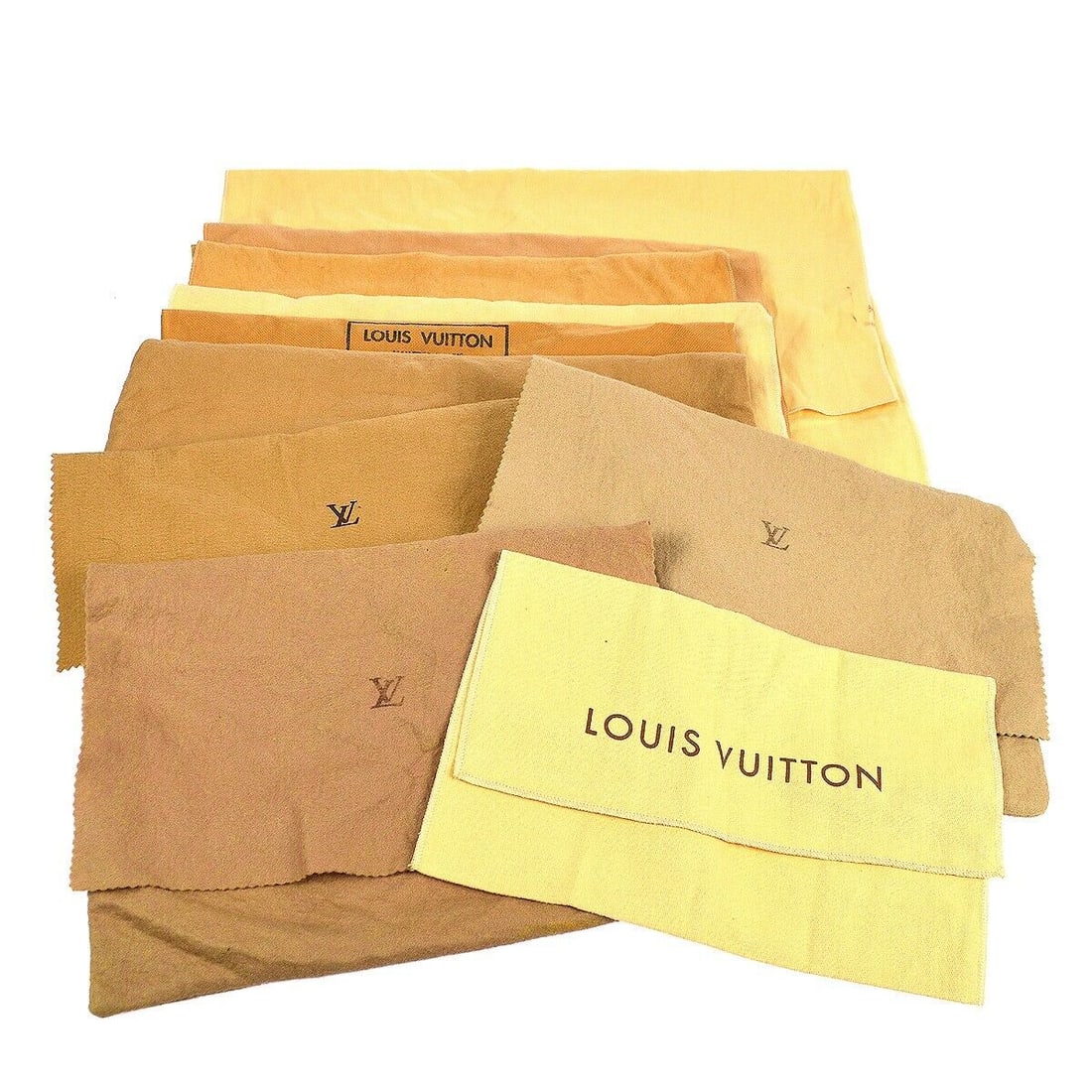 Louis Vuitton Dust Bag 10 Set Brown Beige 100% Cotton: Louis Vuitton Dust Bag 10 Set Brown Beige 100% Cotton Type: Dustbag Color: Brown Material: Cotton Outside Condition: B: Reasonable Wear and Tear/Inside Condition: C: Heavily Used The BIDHAUS Guarantee