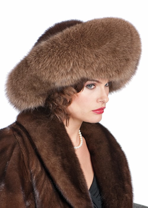 Fox and Mink Fur Hat-Large Brim Fur Hat Soft Brown: Fox and Mink Fur Hat-Large Brim Fur Hat Soft Brown Hat couture! The ultimate in glamour! A soft brown mink crown is trimmed by a large brim of matching fox for a polished and sophisticated look that w