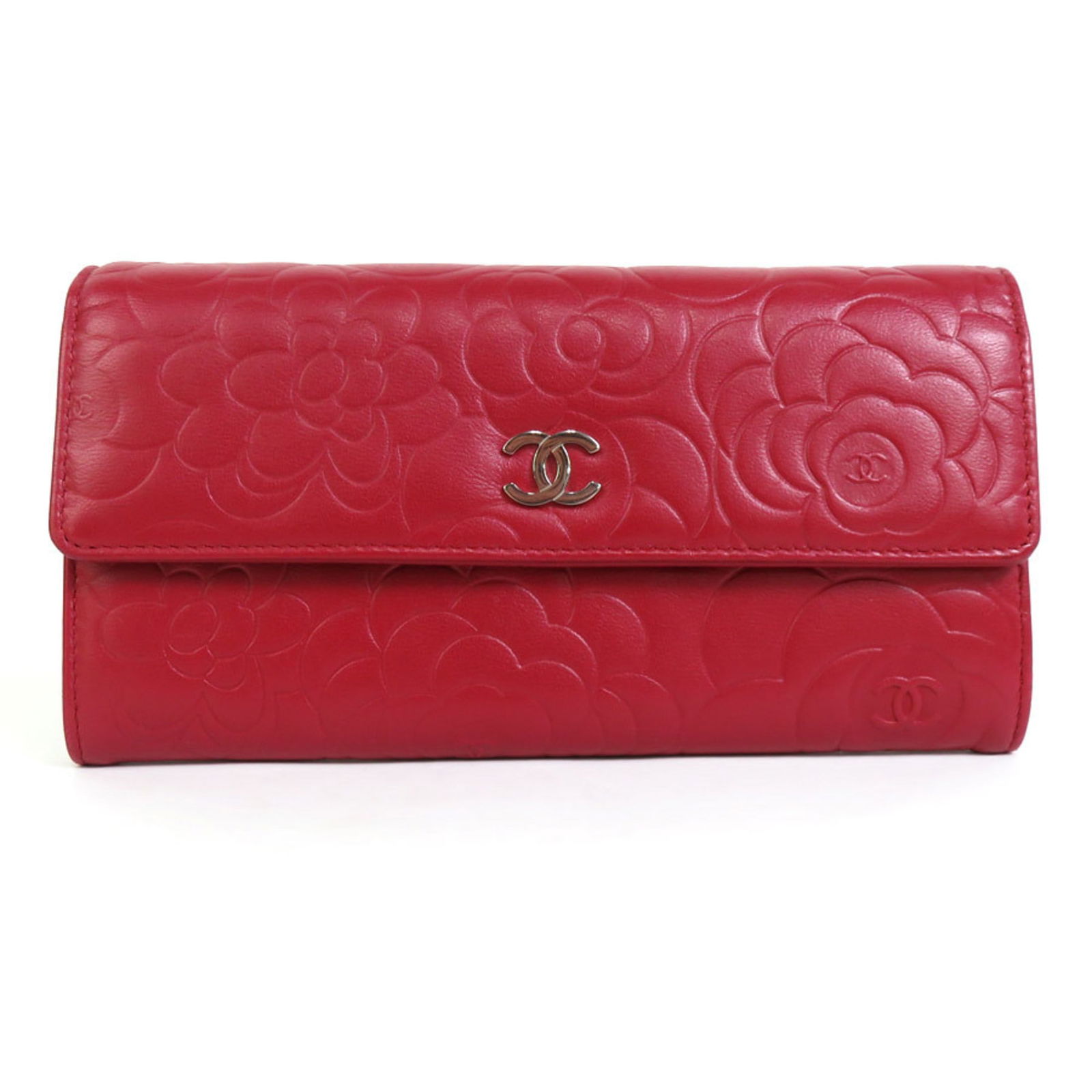 Chanel CHANEL Long Wallet Camellia Coco Mark Embossed Leather Dark Red Silver Women's: Chanel CHANEL Long Wallet Camellia Coco Mark Embossed Leather Dark Red Silver Women's Brand: Chanel Line: Camellia Country of Origin: Italy Type: Coin purse/coin case Gender: Women Material: Leather L