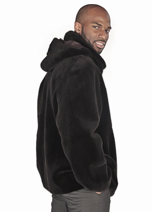 Mens Sheared Beaver Zippered Bomber Jacket brown Auction