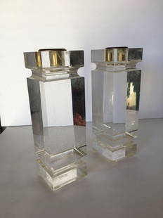 Charles Hollis Jones Lucite CandleStick Holder Pair: Charles Hollis Jones Lucite CandleStick Holder Pair Creator: Charles Hollis Jones (Maker) Dimensions: Height: 9.5 in (24.13 cm)Width: 3.5 in (8.89 cm)Depth: 3.5 in (8.89 cm) Sold As: Set of 2 Material