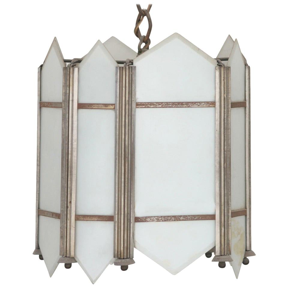 Art Deco Slat Glass Pendant Light: Art Deco Slat Glass Pendant Light Dimensions: Height: 11 in (27.94 cm)Diameter: 10 in (25.4 cm) Style: Art Deco (In the Style Of) Materials and Techniques: Aluminum Place of Origin: United States Peri