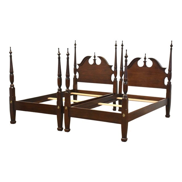 Cherry Twin Beds by Harden - a Pair: Cherry Twin Beds by Harden - a Pair A pair of solid cherry twin size four poster beds made by Harden Furniture. Footboard is 53.5" wide. Clearance under the side rails is 10.75". 43" wide. 81.5" deep.
