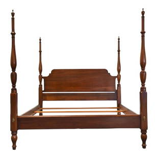 Henkel Harris Solid Cherry Queen Bed: Henkel Harris Solid Cherry Queen Bed A solid cherry queen size traditional bed made by Henkel Harris. Clearance under side rails is 9.75". 64" wide. 88" deep. 65.75" tall. Dimensions: 64"W x 88"L x 65