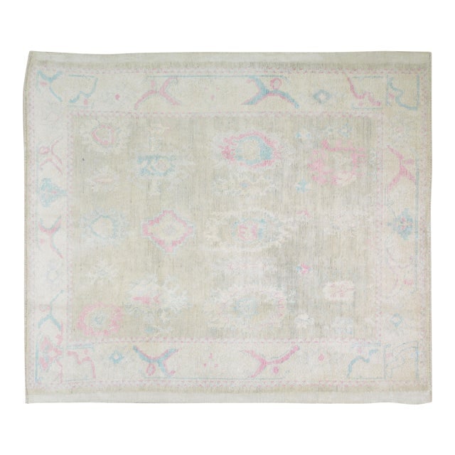 1960s Vintage Anatolian Oushak Handmade Hand Knotted Rug With Natural Colors 81"x96": 1960s Vintage Anatolian Oushak Handmade Hand Knotted Rug With Natural Colors 81"x96" Vintage Turkish Anatolian Oushak hand knotted rug with natural colors soft texture and fine weave. Dimensions: 8'1'