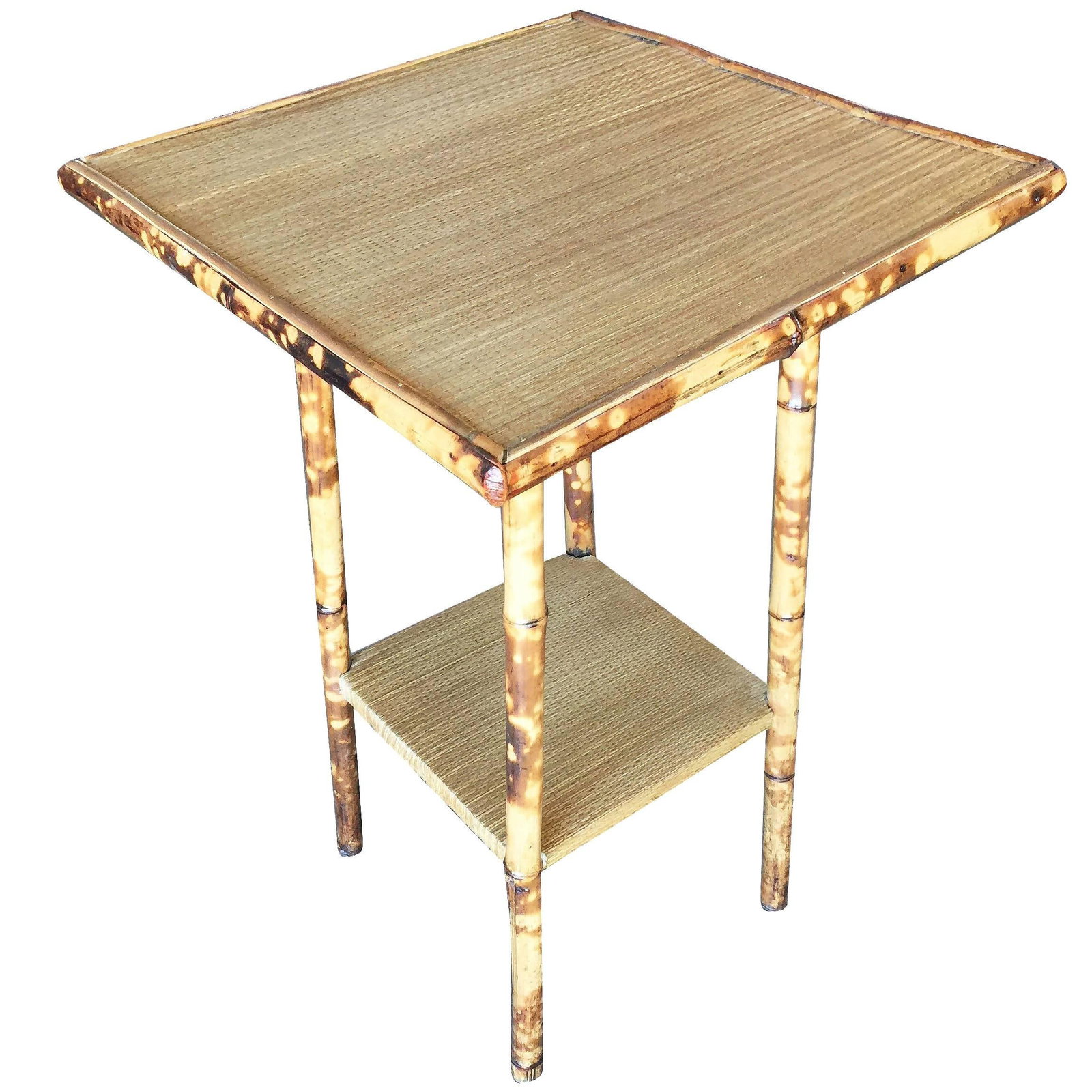 Restored Tiger Bamboo Pedestal Side Table with Straight Legs: Restored Tiger Bamboo Pedestal Side Table with Straight Legs Dimensions: Height: 17 in (43.18 cm)Width: 17 in (43.18 cm)Depth: 27 in (68.58 cm) Style: Late Victorian (Of the Period) Materials and Tech