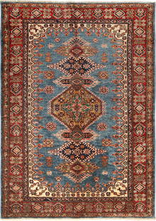 4 x 6 Blue Super Kazak Rug: 4 x 6 Blue Super Kazak Rug Free continental US Shipping Size in Feet: Width: 4.16 x Length: 6 Size in Inches: Width: 50 in x Length: 72 in Colors: Blue Weave: Hand-knotted Material: Wool Pattern: Supe