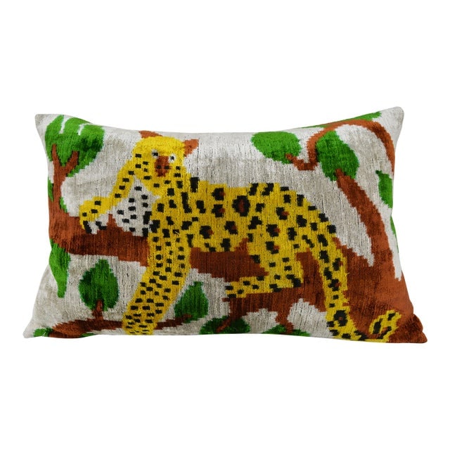 Silk Uzbek Ikat Velvet Hand Made Pillow Cushion: Silk Uzbek Ikat Velvet Hand Made Pillow Cushion Silk Uzbek Ikat Velvet Hand Made Pillow Cushion with natural linen backing and hidden zipper. 10/90 down feather insert is included. Dimensions: 24"W x 
