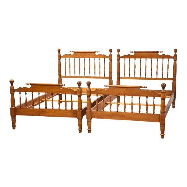 Solid Maple Twin Beds- a Pair: Solid Maple Twin Beds- a Pair A pair of vintage solid maple twin bed frames. Set includes two headboards two footboards side rails and slats. 42.5" wide. 81.25" deep. 42" tall. Dimensions: 42.5"W x 81