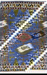 Hand-Knotted Blue Tribal Geometric 5X8 Kazak Oriental Rug Farmhouse Decor Carpet: Hand-Knotted Blue Tribal Geometric 5X8 Kazak Oriental Rug Farmhouse Decor Carpet Type: Area Rugs Color: Blue Cream Red Olive Beige Gray etc Size: 50 X 80" Production Technique: Knotted Material: Wool