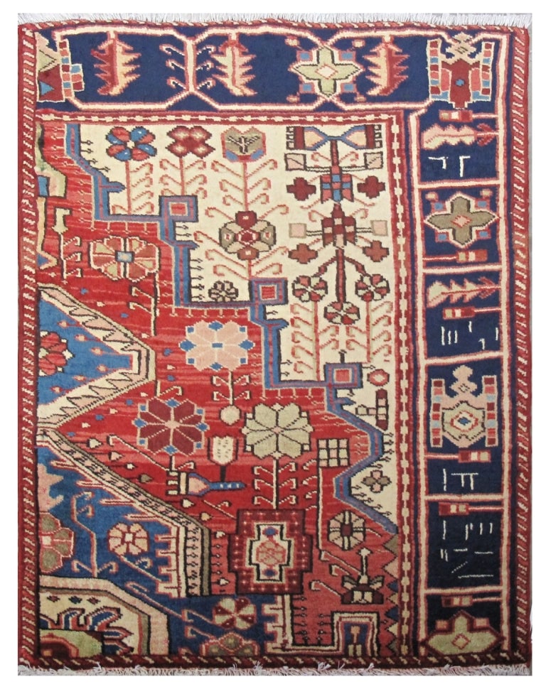 3 x 4 Red Persian Hamadan Rug: 3 x 4 Red Persian Hamadan Rug Free continental US Shipping Size in Feet: Width: 3 x Length: 4 Size in Inches: Width: 36 in x Length: 48 in Colors: Red Ivory Royal Blue Weave: 100% Handmade Pile: 3/8 W