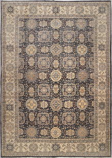 9 x 14 Super Kazak Area Rug: 9 x 14 Super Kazak Area Rug Free continental US Shipping Size in Feet: Width: 9 x Length: 13.66 Size in Inches: Width: 108 in x Length: 164 in Colors: Charcoal Weave: Hand-knotted Material: Wool Patte